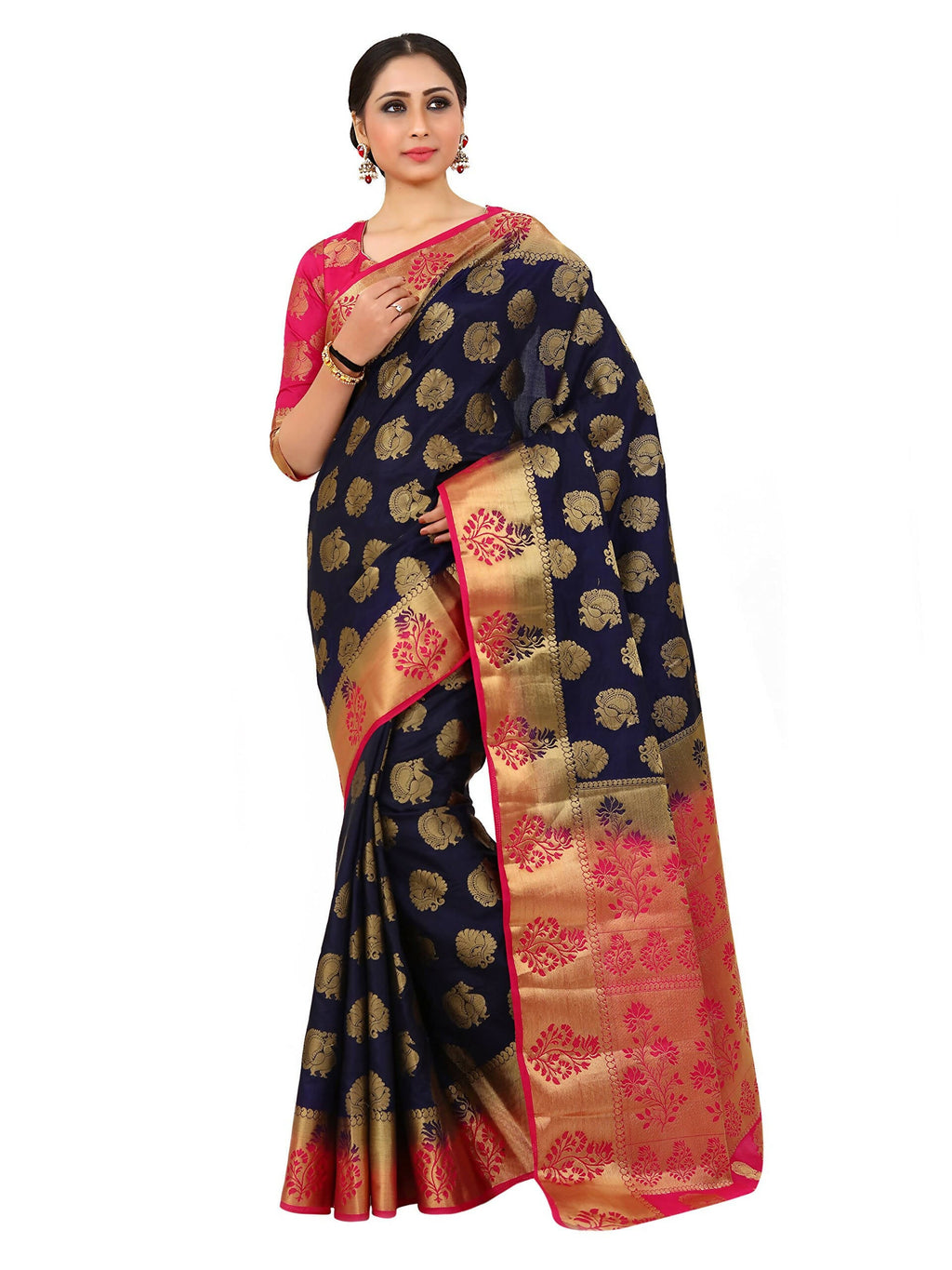 Mimosa Kanchipuram Silk Navy Blue Saree