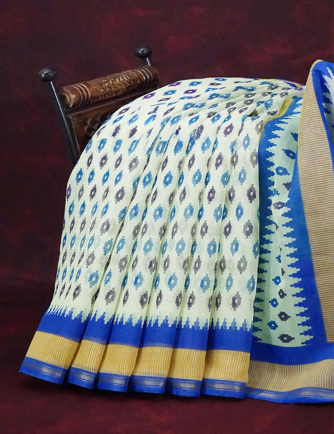 Combo of Off White and Blue Patan Patola Semi Chanderi Saree By Gayathri Reddy Designer Studio