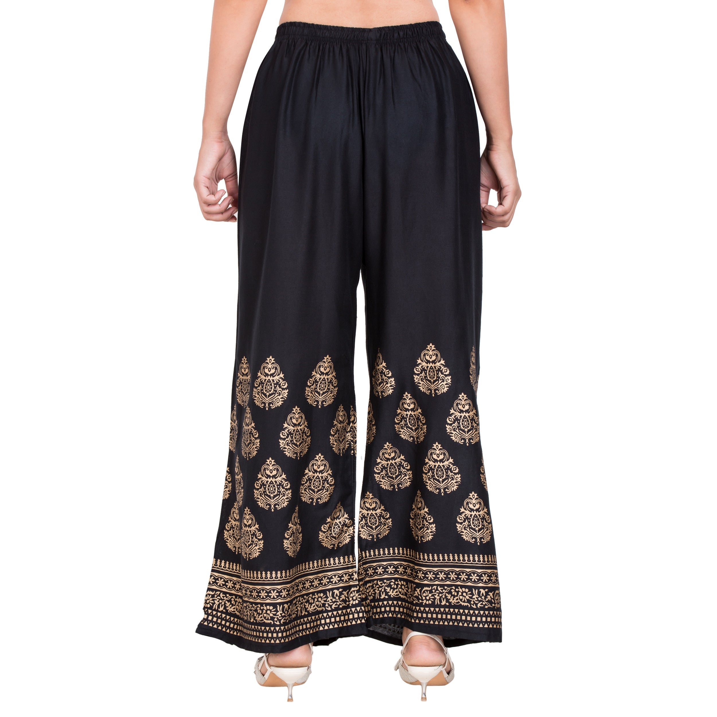 PAVONINE Black Color Golden Printed Rayon Fabric Sharara For Women