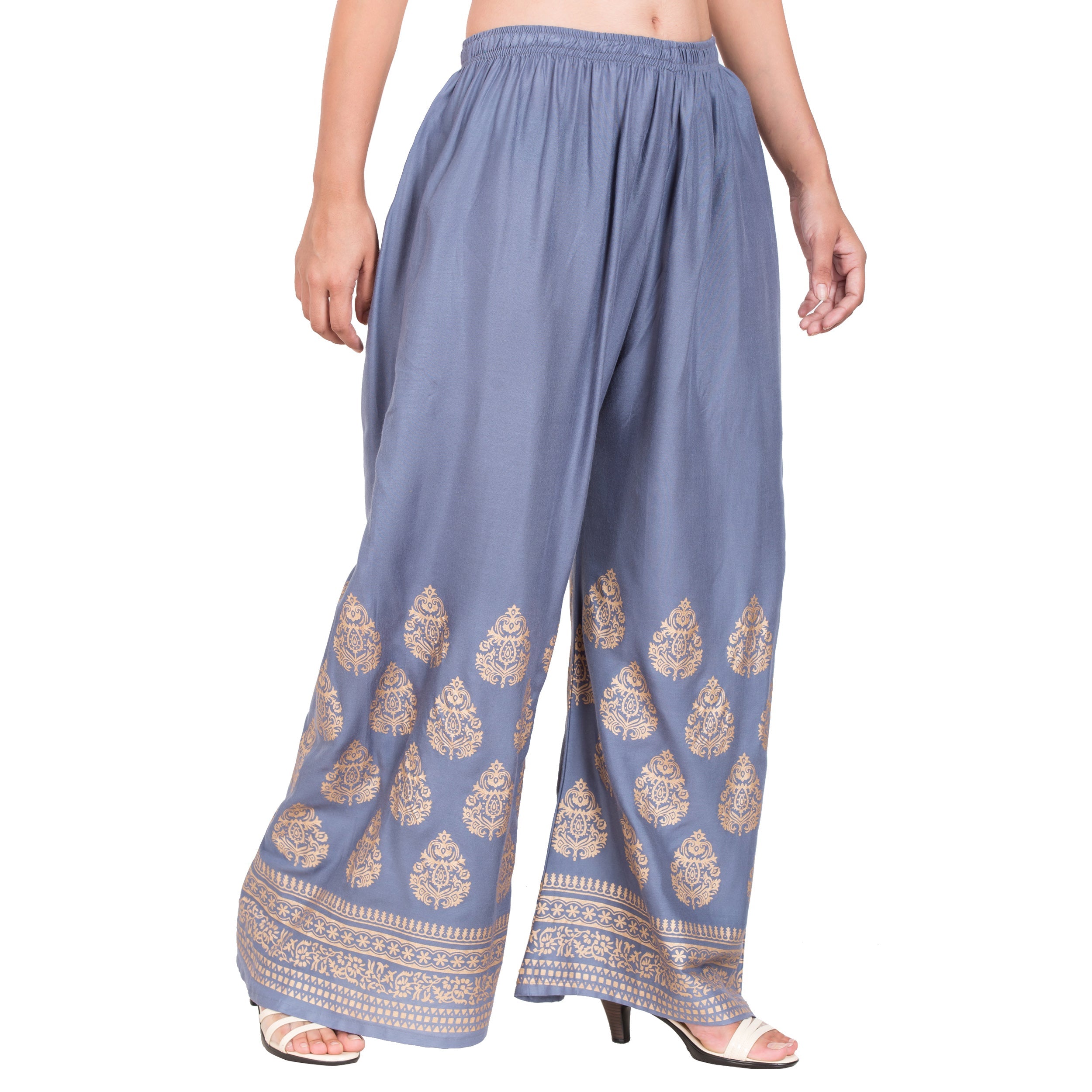 PAVONINE Grey Color Golden Printed Rayon Fabric Sharara For Women