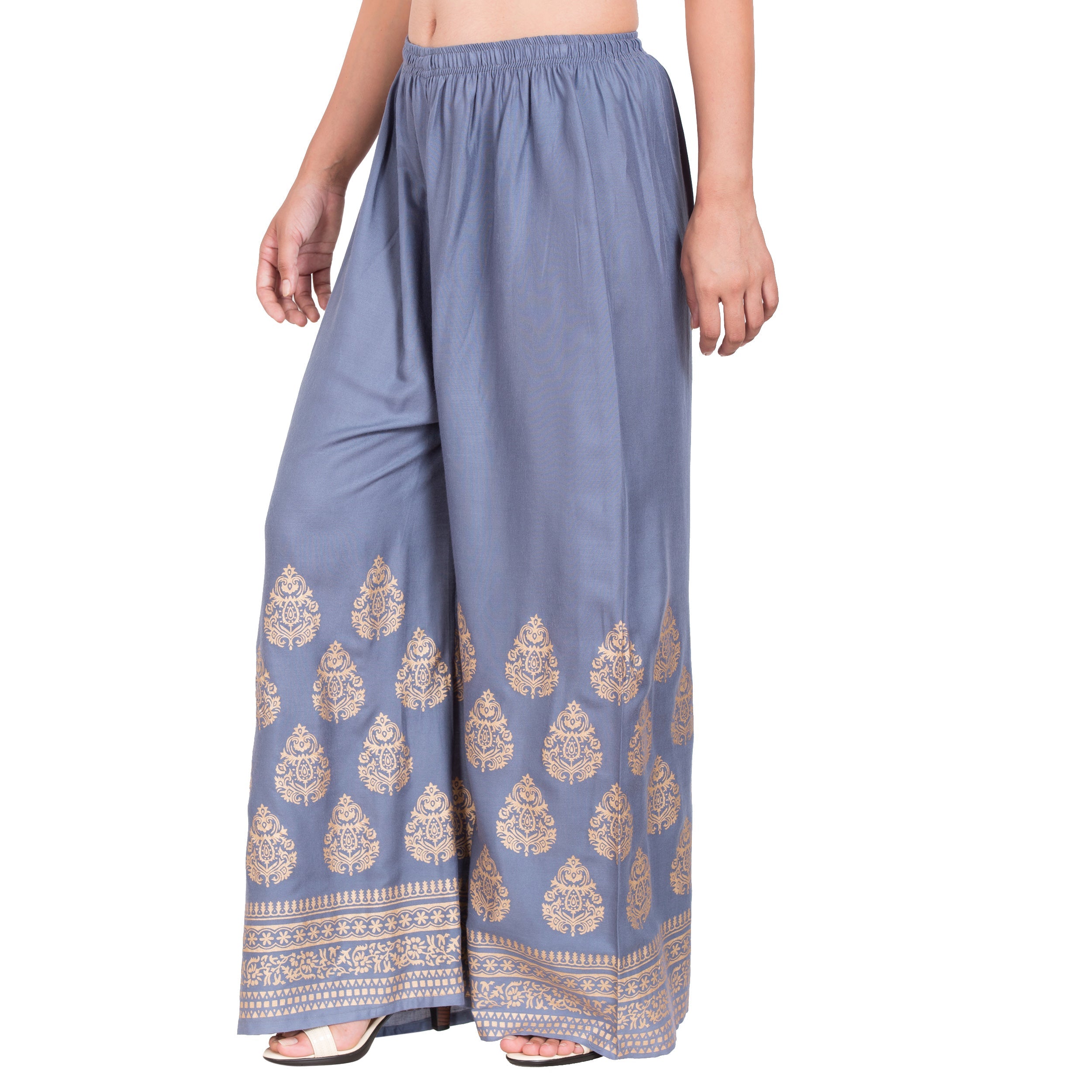 PAVONINE Grey Color Golden Printed Rayon Fabric Sharara For Women