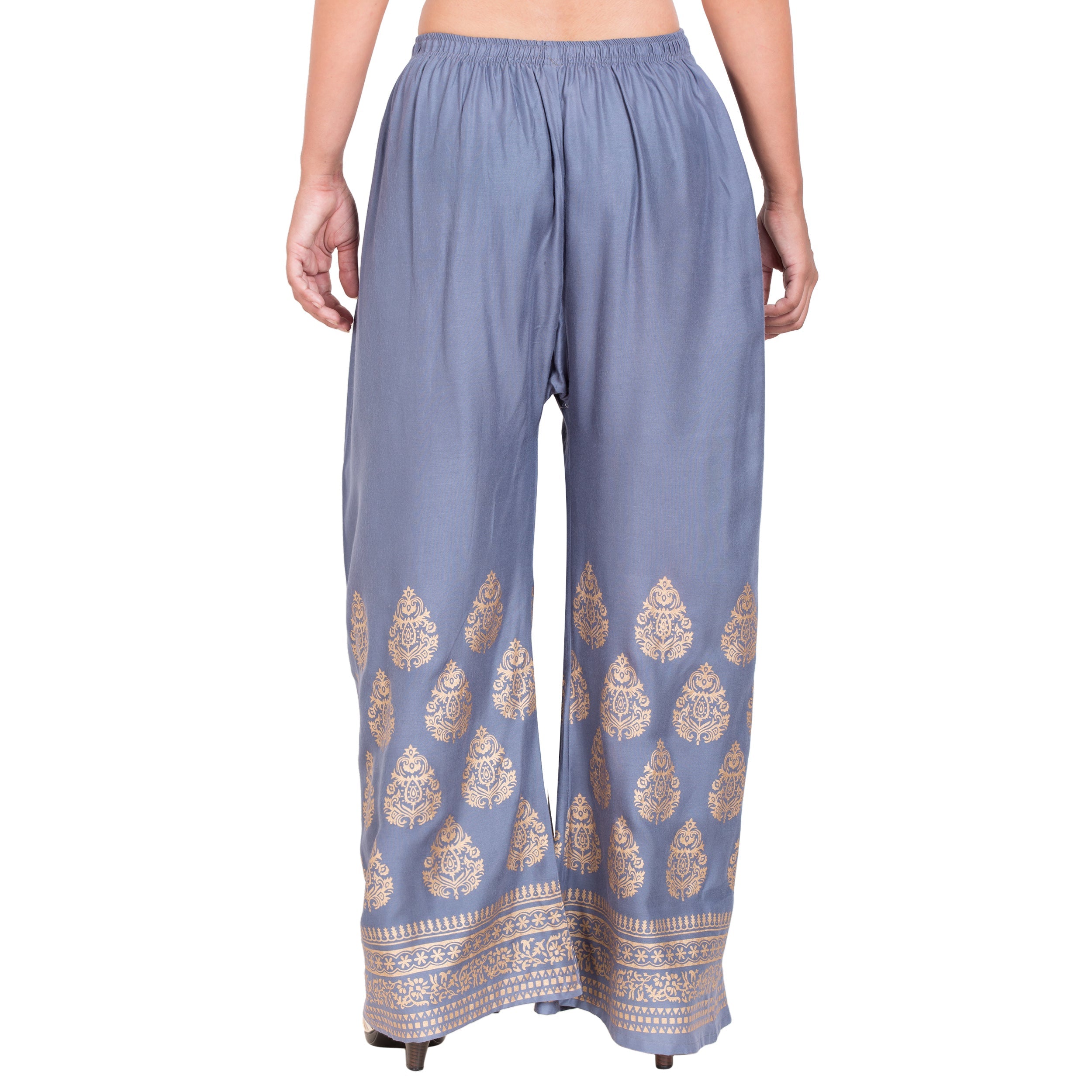 PAVONINE Grey Color Golden Printed Rayon Fabric Sharara For Women