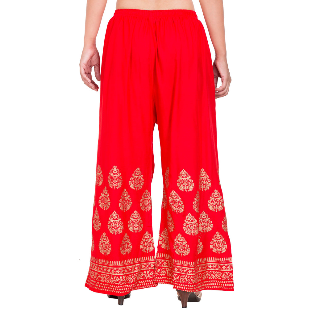 PAVONINE Red Color Golden Printed Rayon Fabric Sharara For Women