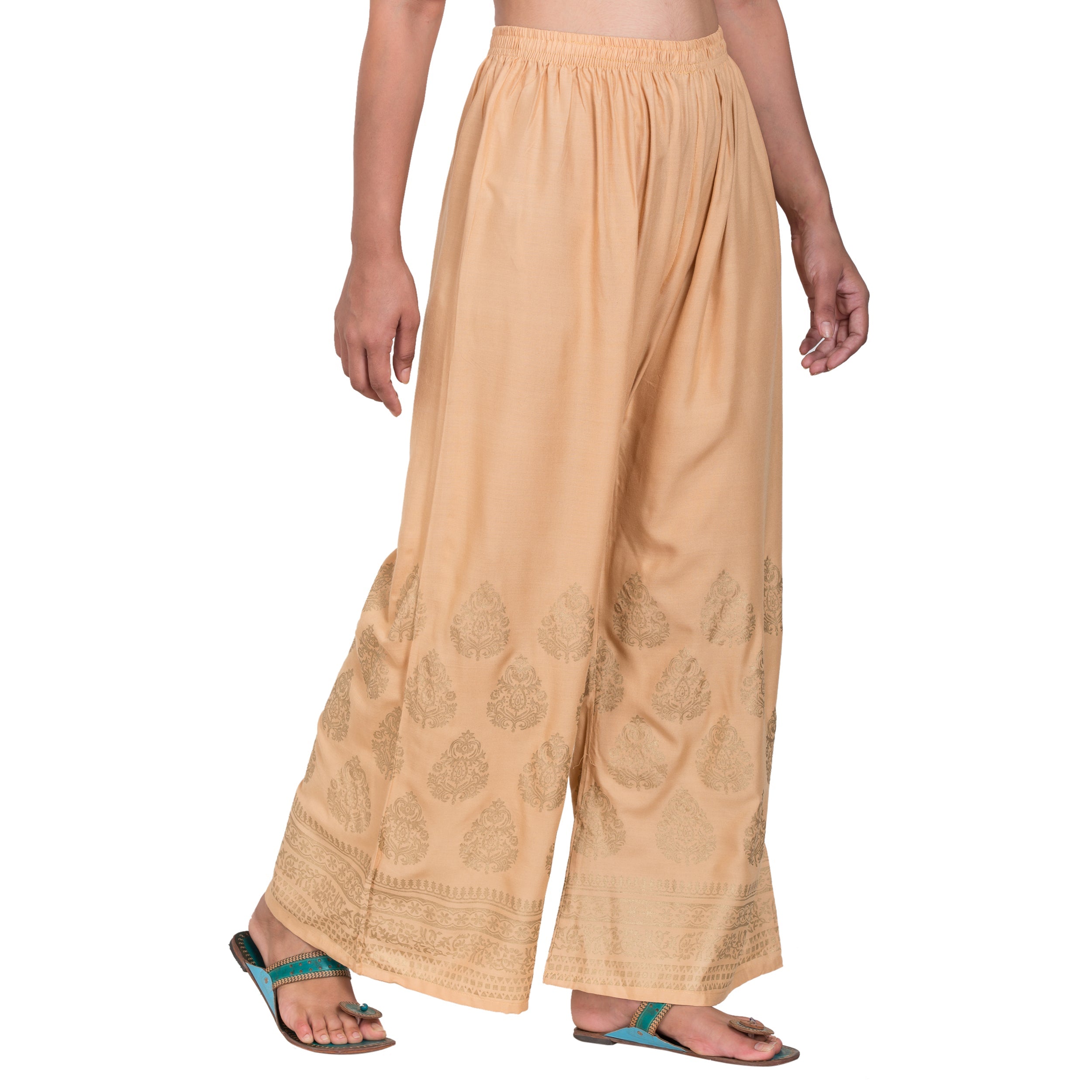 PAVONINE Beige Color Golden Printed Rayon Fabric Sharara For Women
