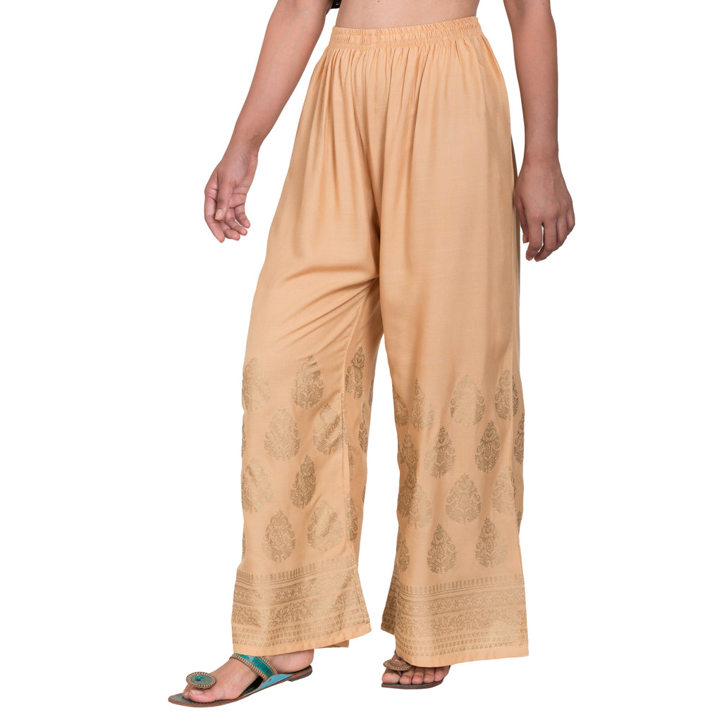 PAVONINE Beige Color Golden Printed Rayon Fabric Sharara For Women