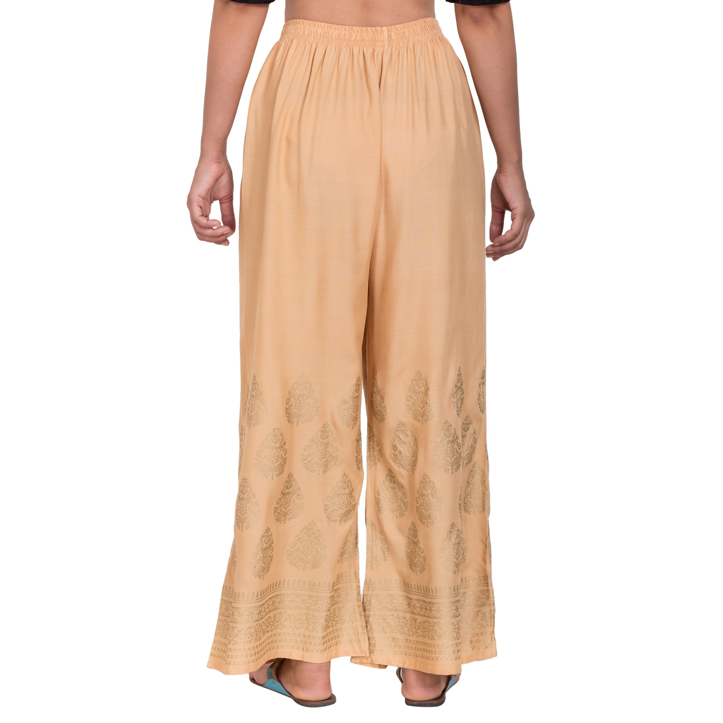 PAVONINE Beige Color Golden Printed Rayon Fabric Sharara For Women