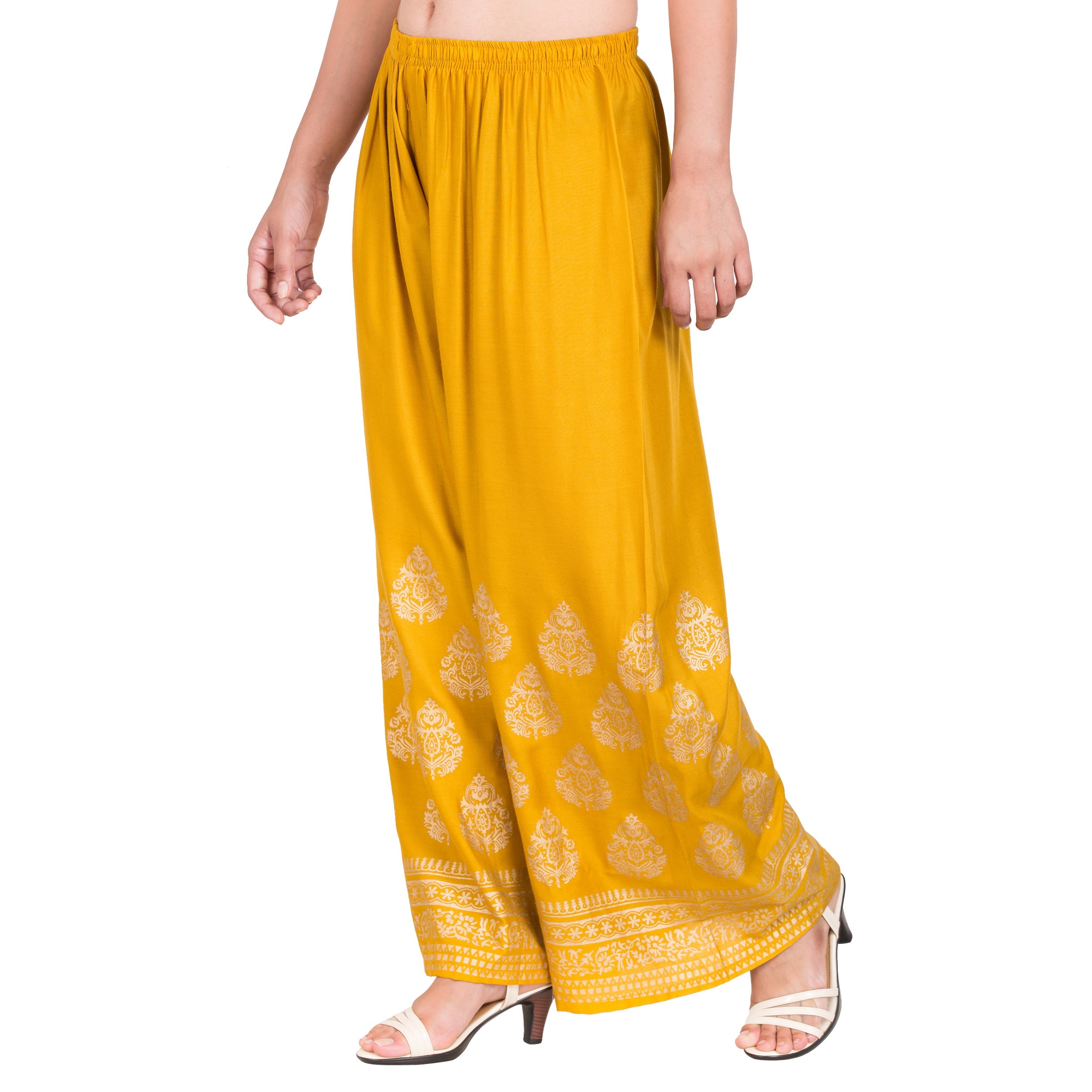 PAVONINE Mustard Color Golden Printed Rayon Fabric Sharara For Women