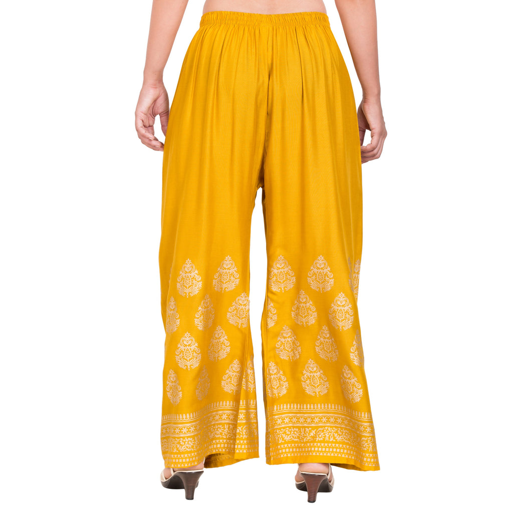 PAVONINE Mustard Color Golden Printed Rayon Fabric Sharara For Women