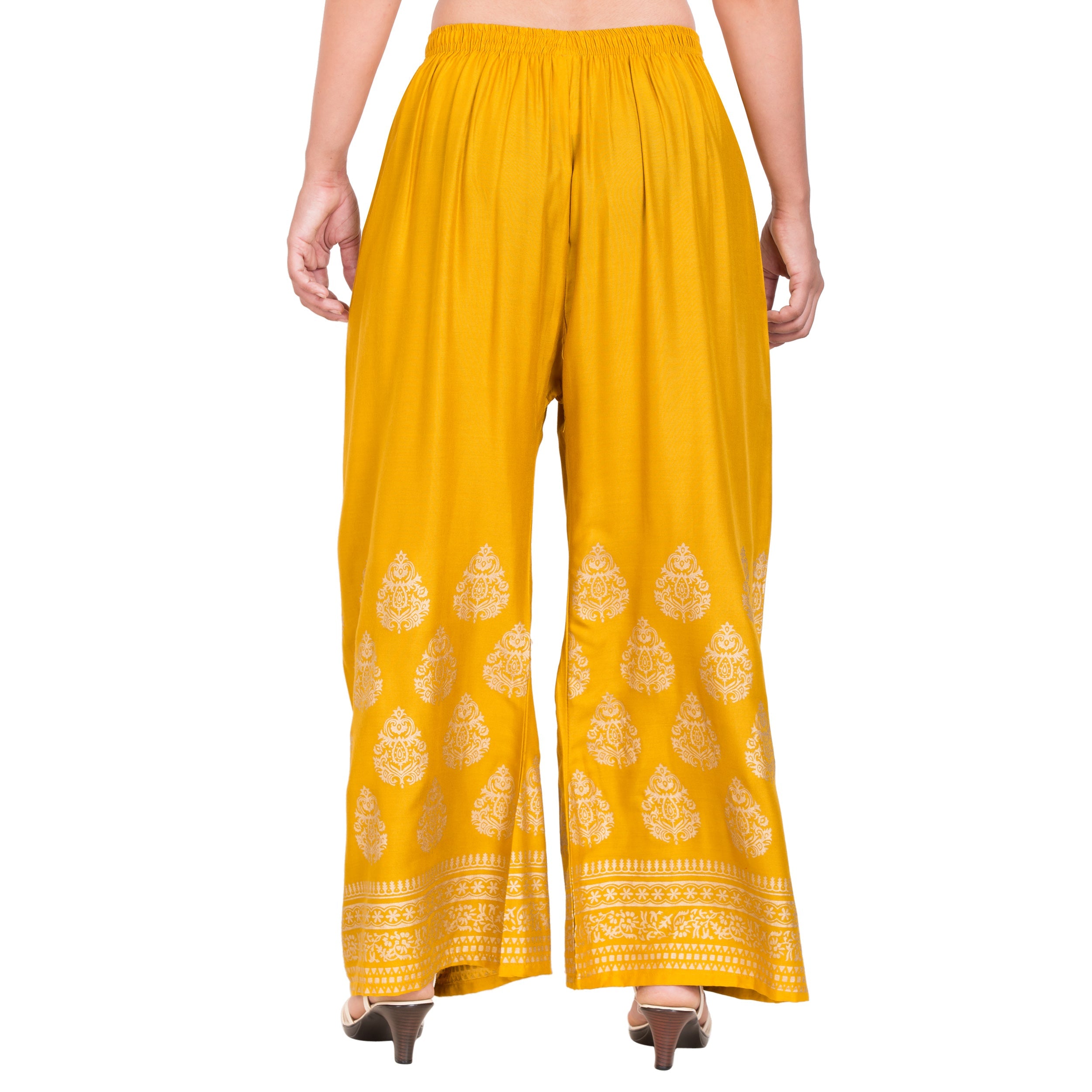 PAVONINE Mustard Color Golden Printed Rayon Fabric Sharara For Women