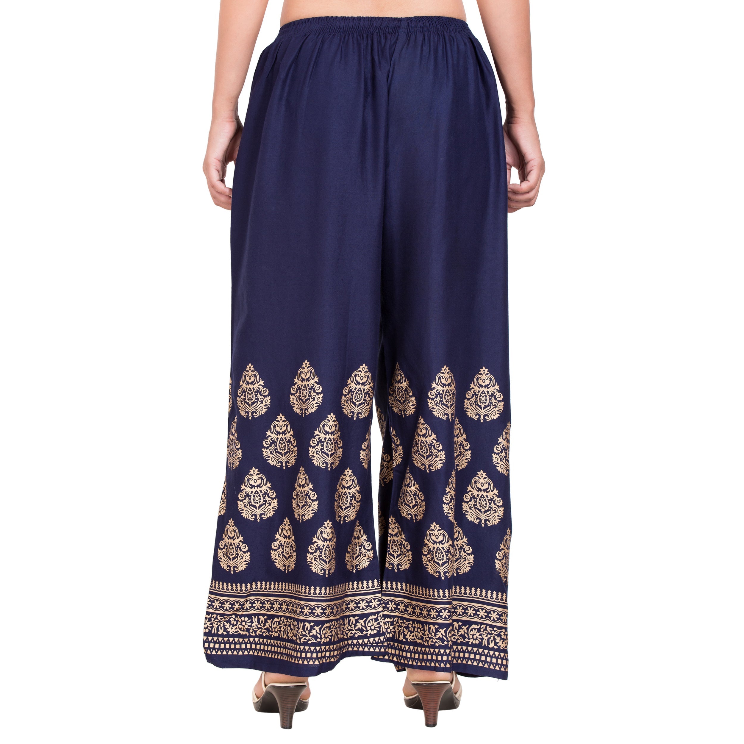 PAVONINE Navy Blue Color Golden Printed Rayon Fabric Sharara For Women