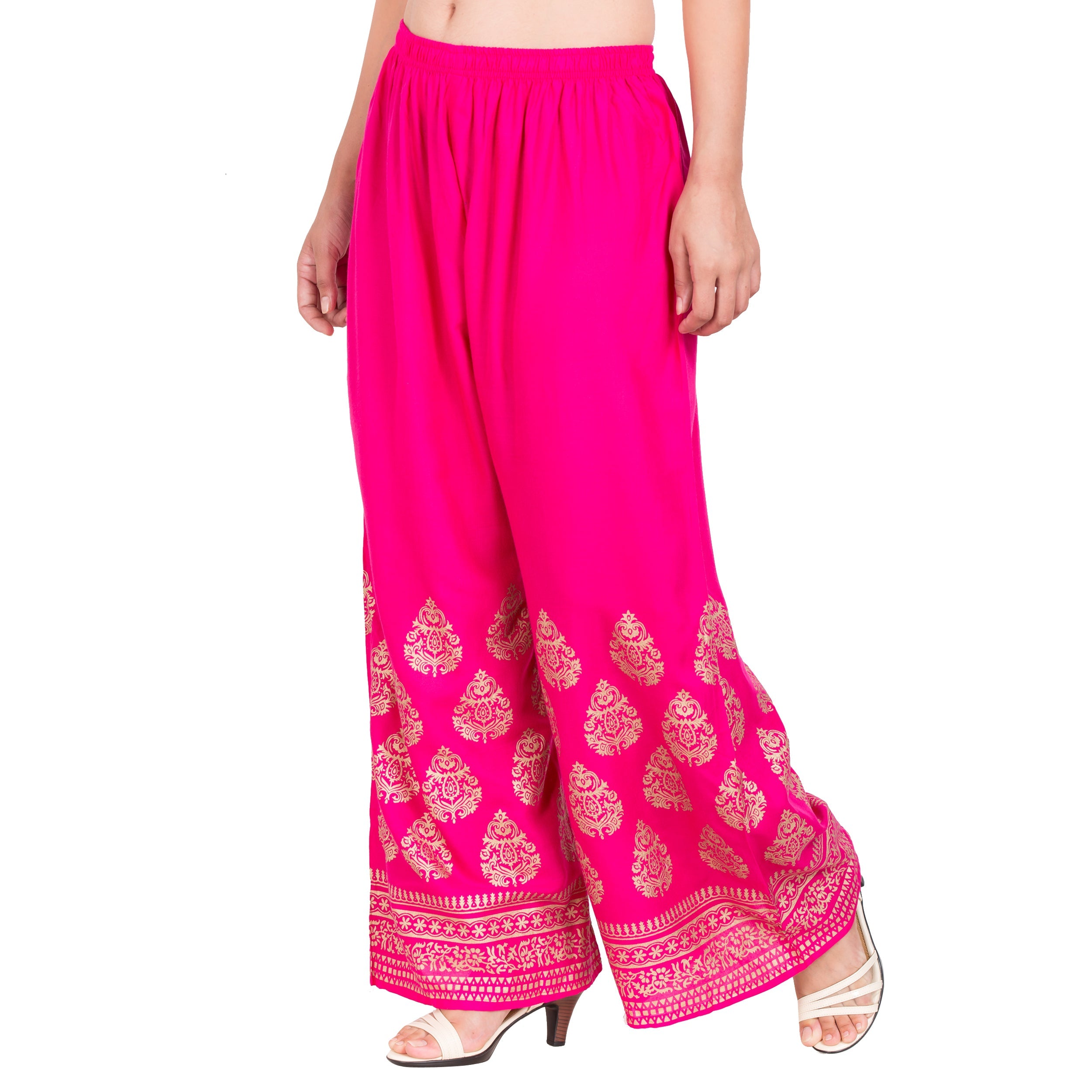 PAVONINE Rani Color Golden Printed Rayon Fabric Sharara For Women
