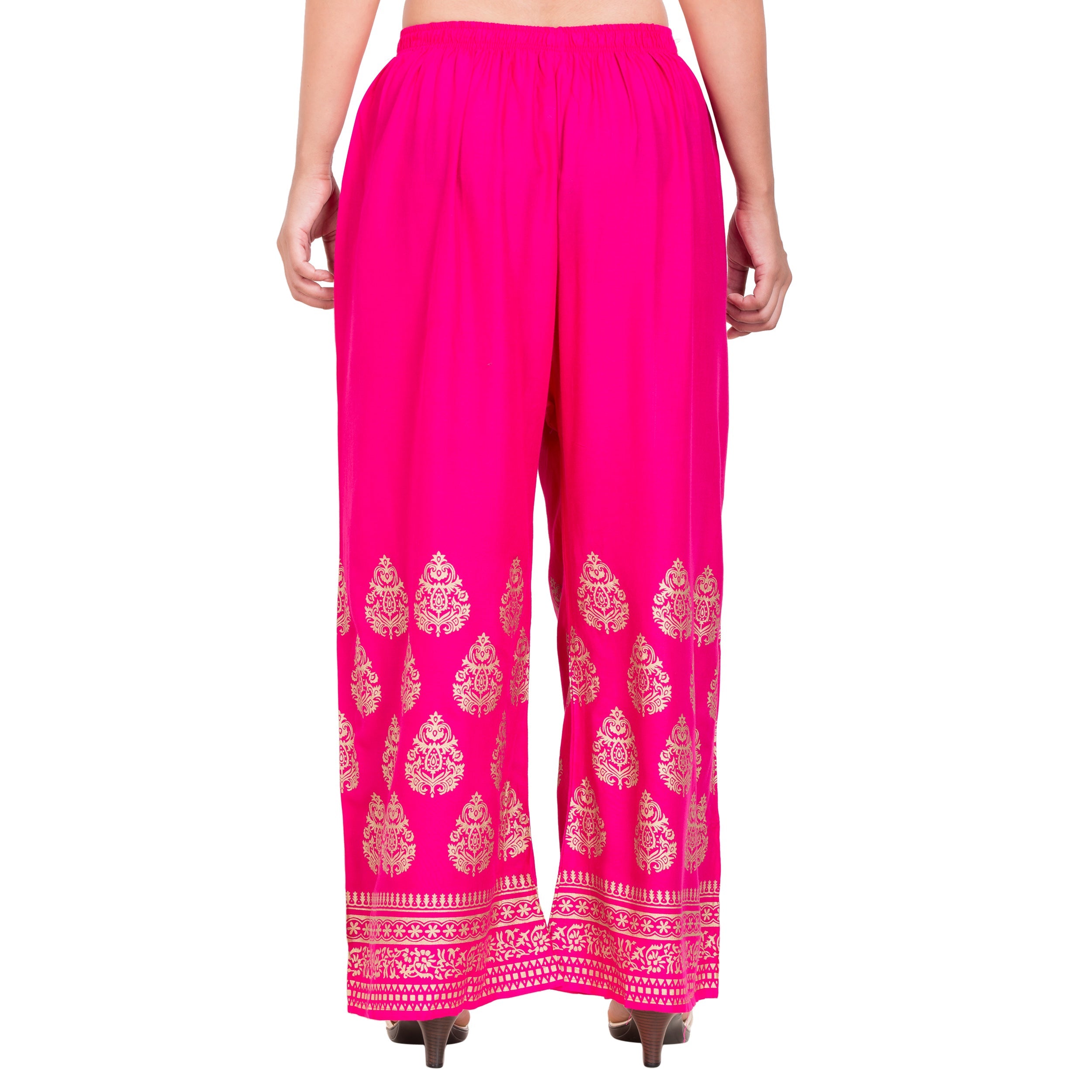 PAVONINE Rani Color Golden Printed Rayon Fabric Sharara For Women