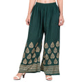 PAVONINE Bottle Green Color Golden Printed Rayon Fabric Sharara For Women
