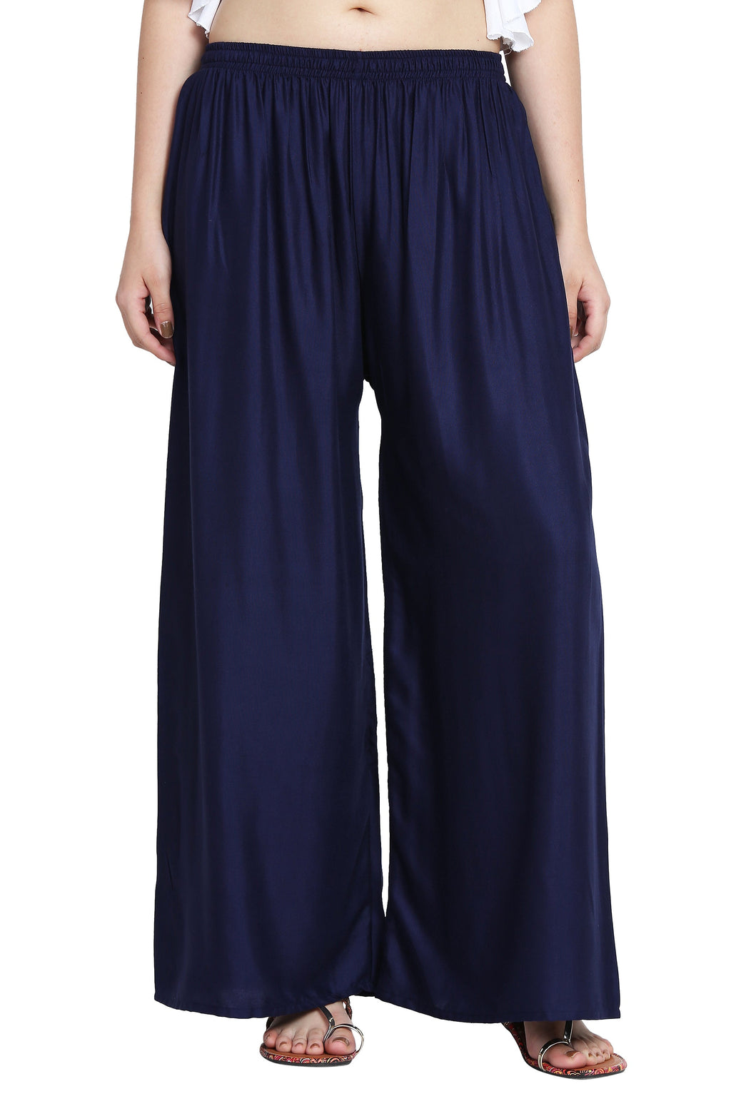 PAVONINE Navy Blue Color Rayon Fabric Half Flared Sharara For Women