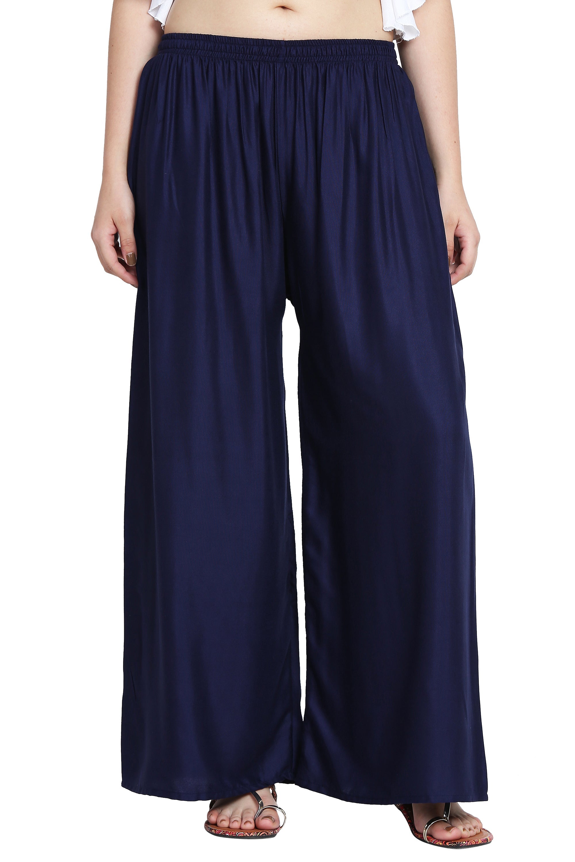 PAVONINE Navy Blue Color Rayon Fabric Half Flared Sharara For Women