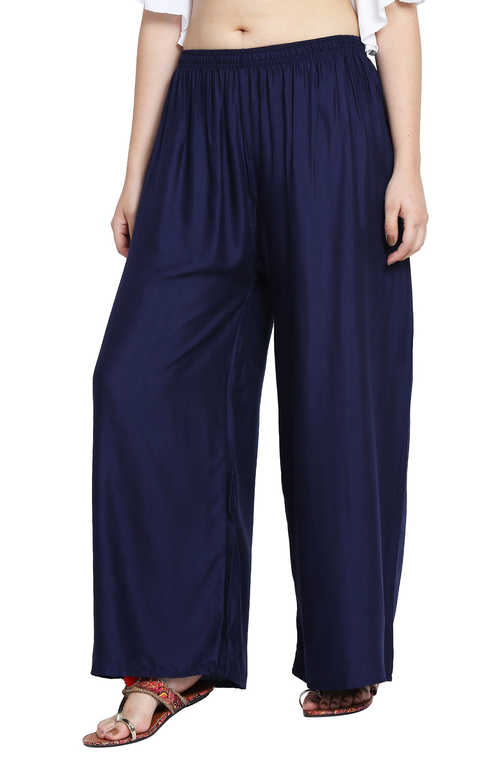 PAVONINE Navy Blue Color Rayon Fabric Half Flared Sharara For Women