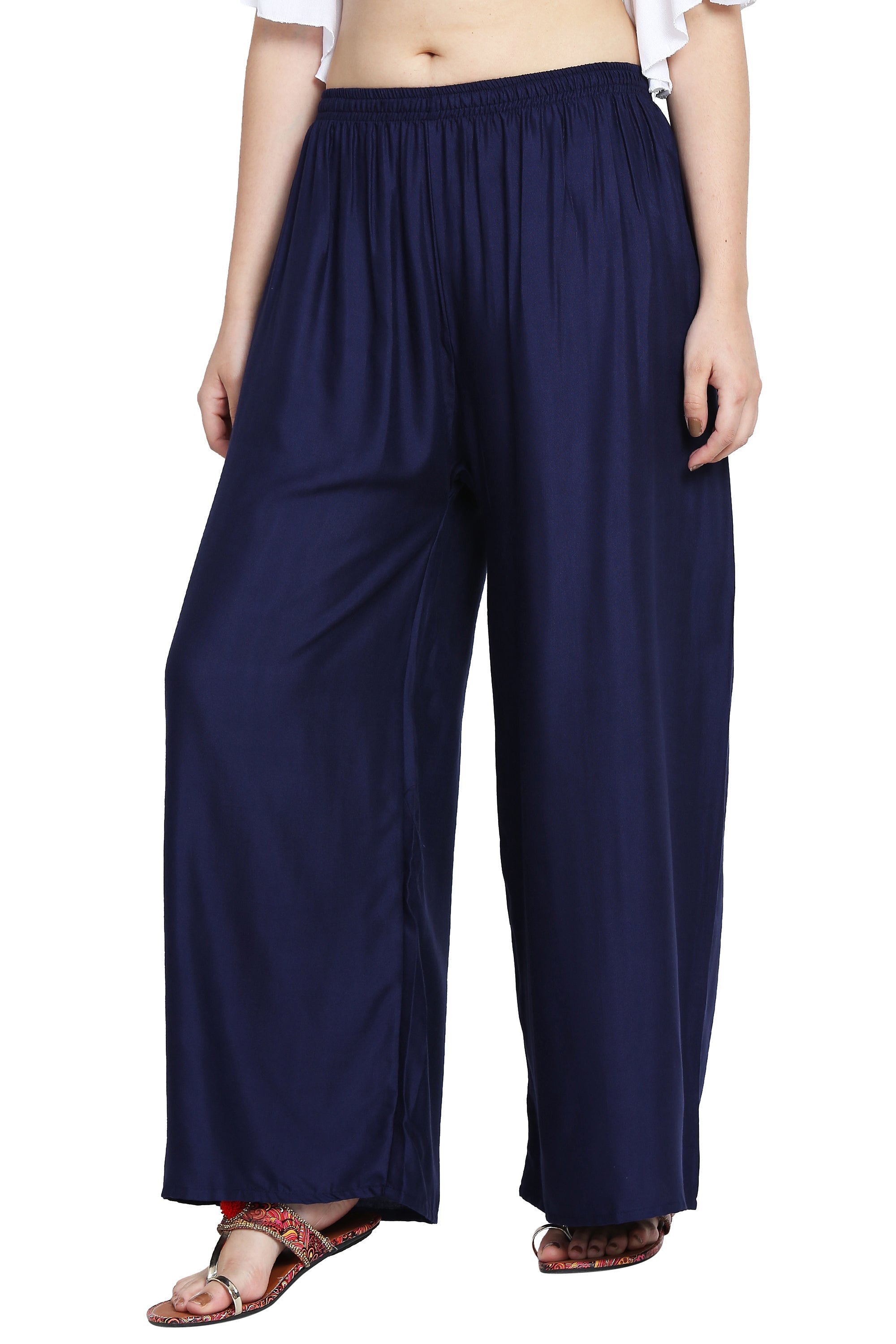 PAVONINE Navy Blue Color Rayon Fabric Half Flared Sharara For Women