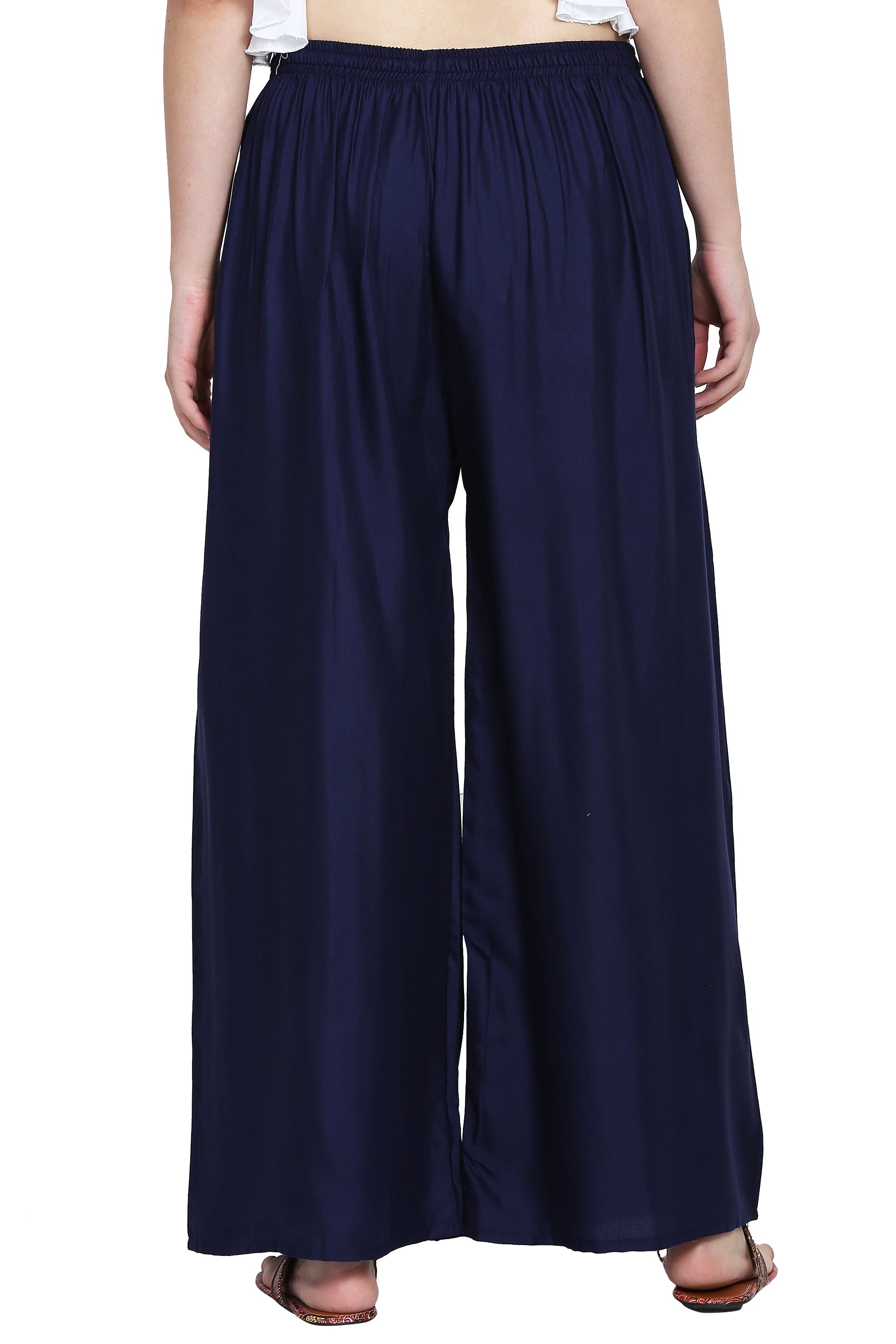 PAVONINE Navy Blue Color Rayon Fabric Half Flared Sharara For Women
