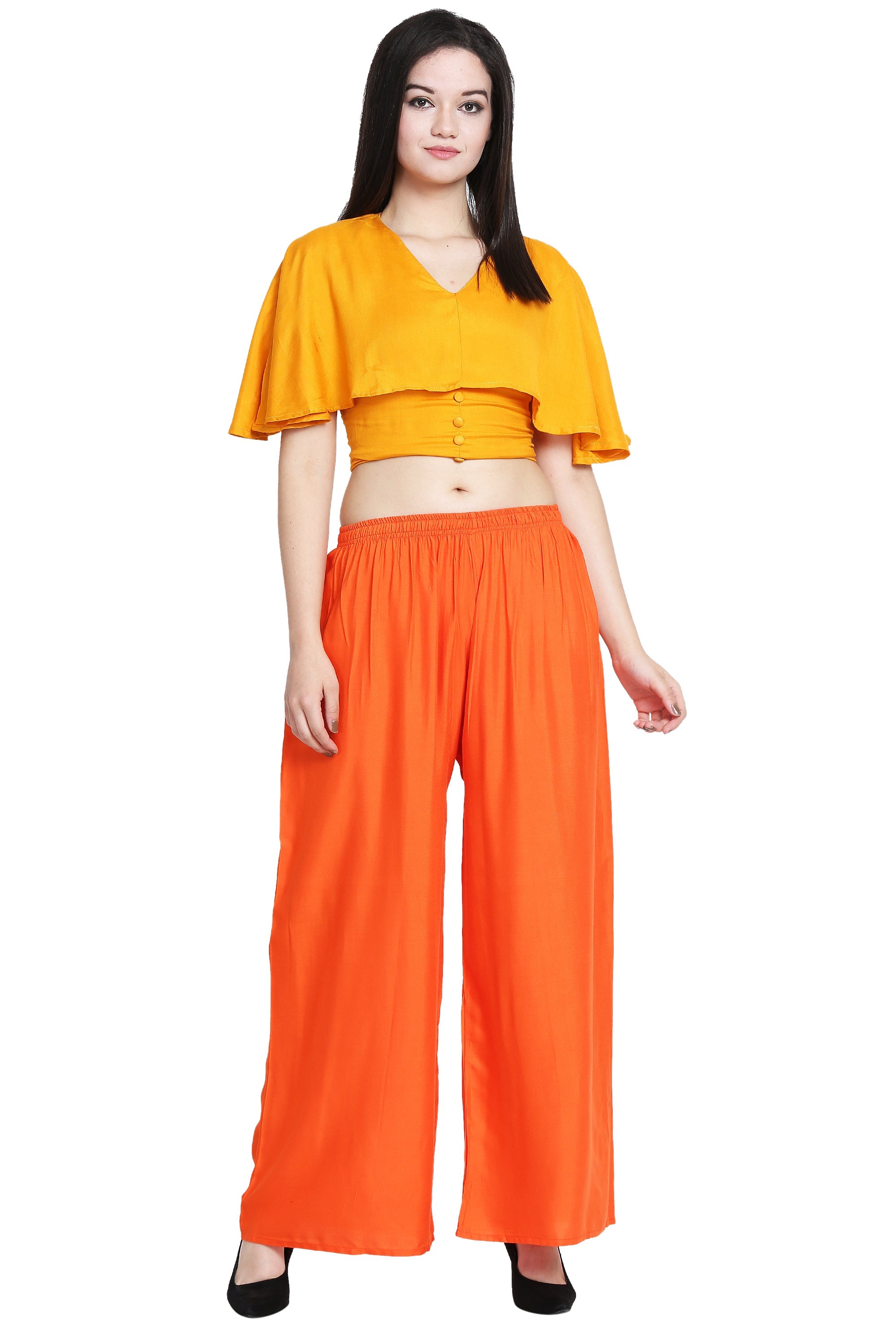 PAVONINE Orange Color Rayon Fabric Half Flared Sharara For Women