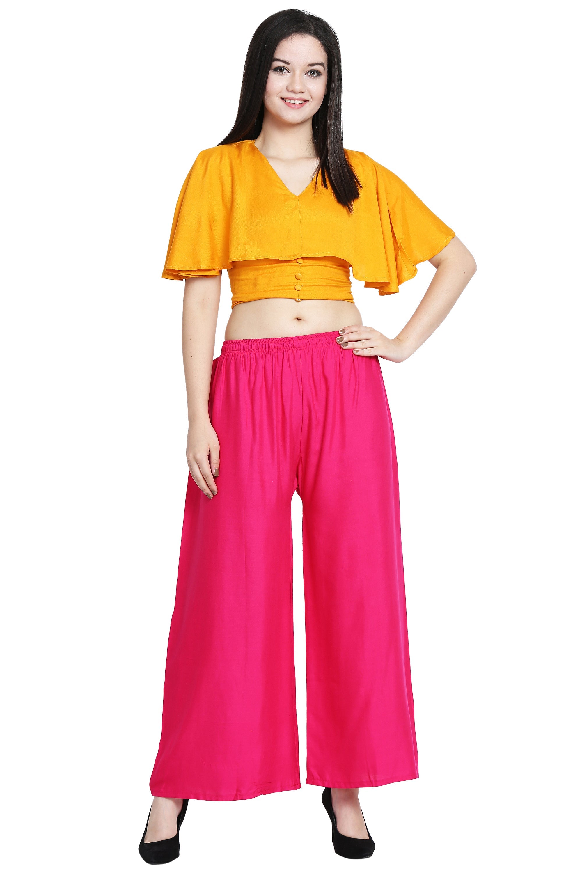 PAVONINE Rani Color Rayon Fabric Half Flared Sharara For Women
