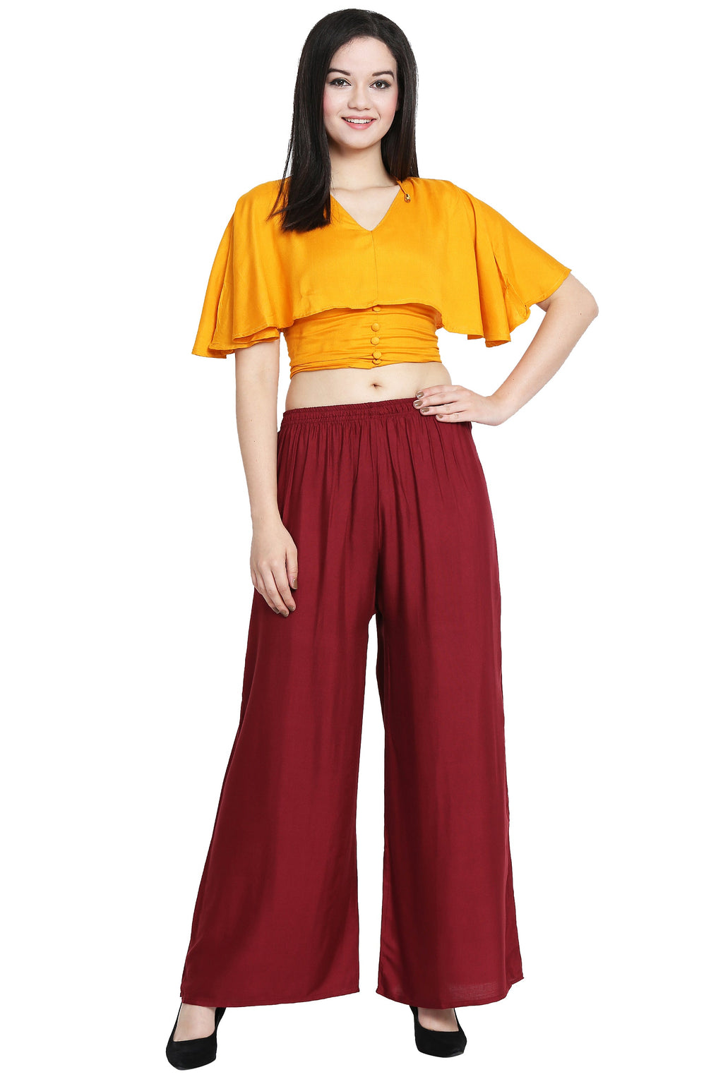 PAVONINE Maroon Color Rayon Fabric Half Flared Sharara For Women