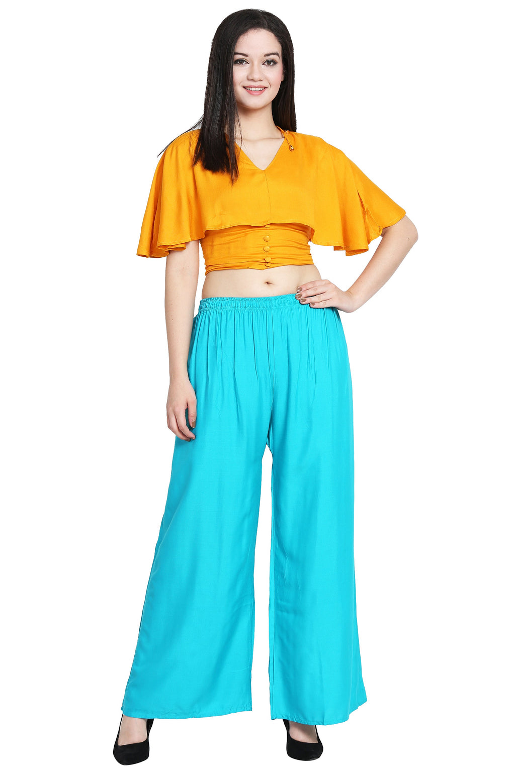 PAVONINE Rama Green Color Rayon Fabric Half Flared Sharara For Women