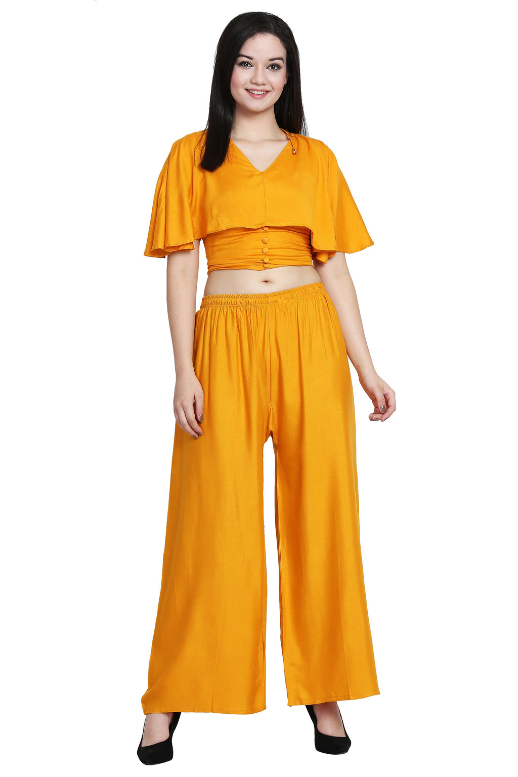 PAVONINE Mustard Color Rayon Fabric Half Flared Sharara For Women