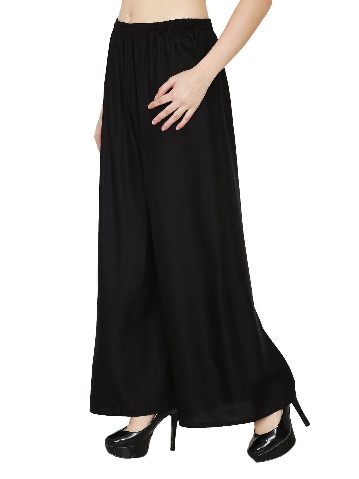 PAVONINE Black Color Rayon Fabric Half Flared Sharara For Women