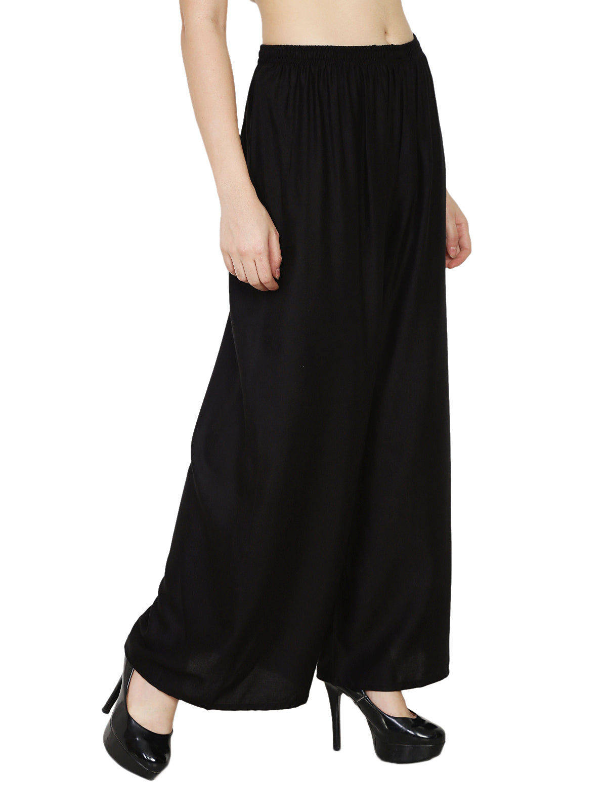 PAVONINE Black Color Rayon Fabric Half Flared Sharara For Women