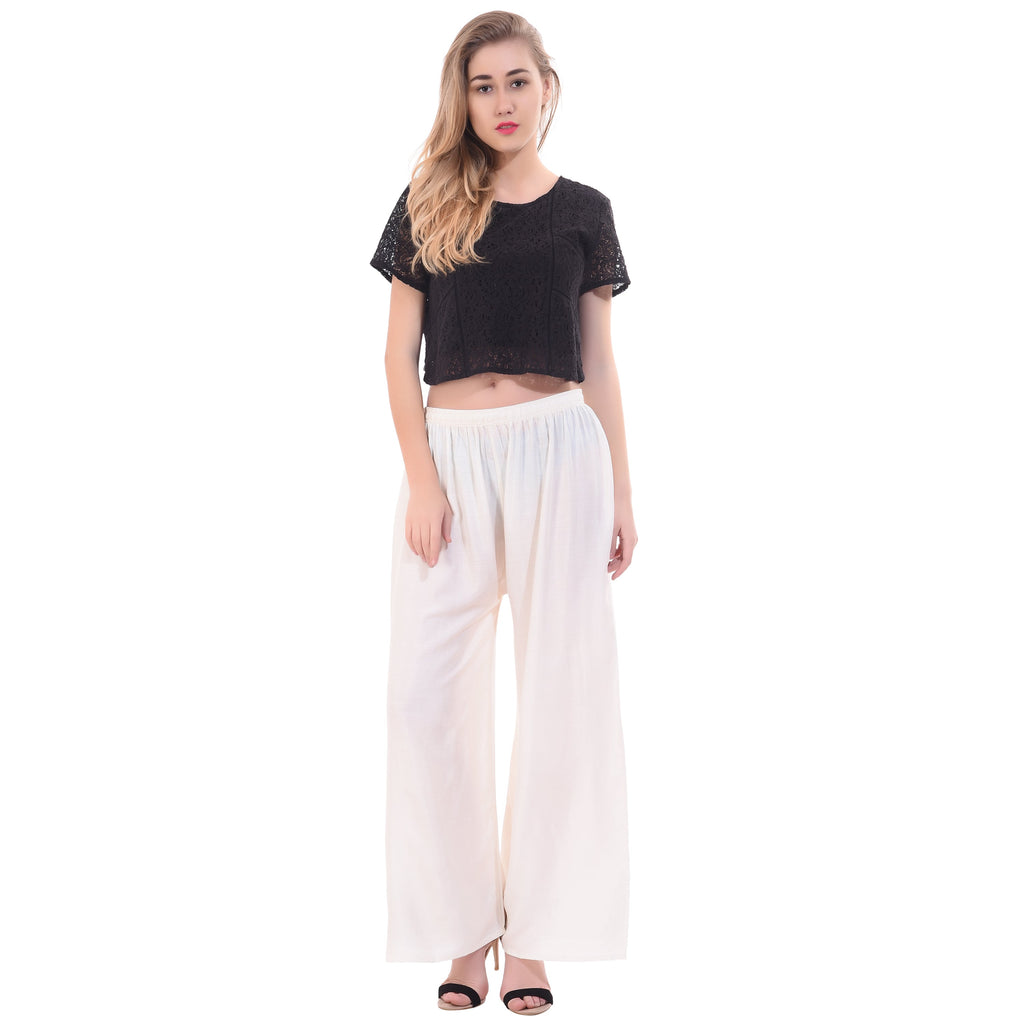 PAVONINE Off-White Color Rayon Fabric Half Flared Sharara For Women
