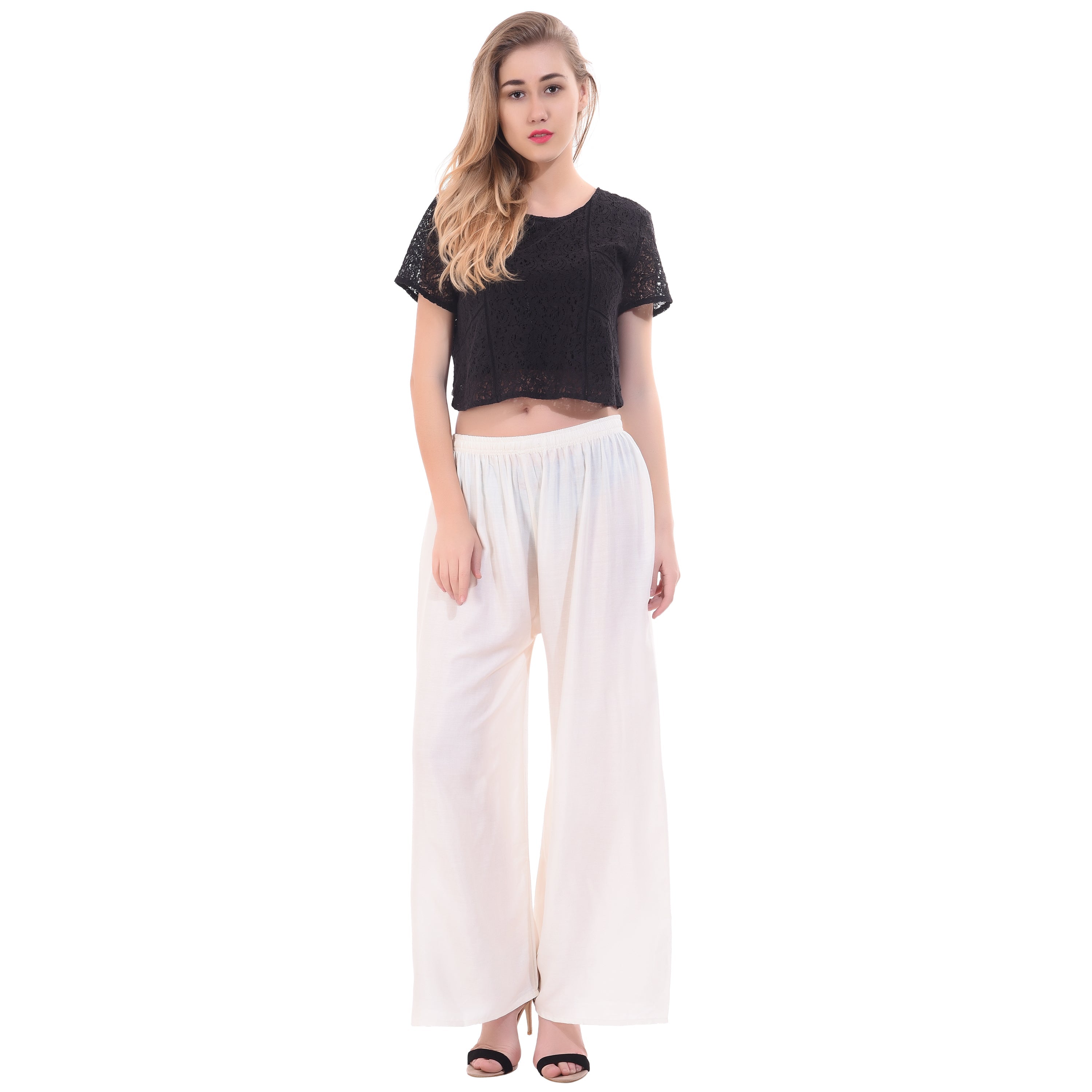 PAVONINE Off-White Color Rayon Fabric Half Flared Sharara For Women