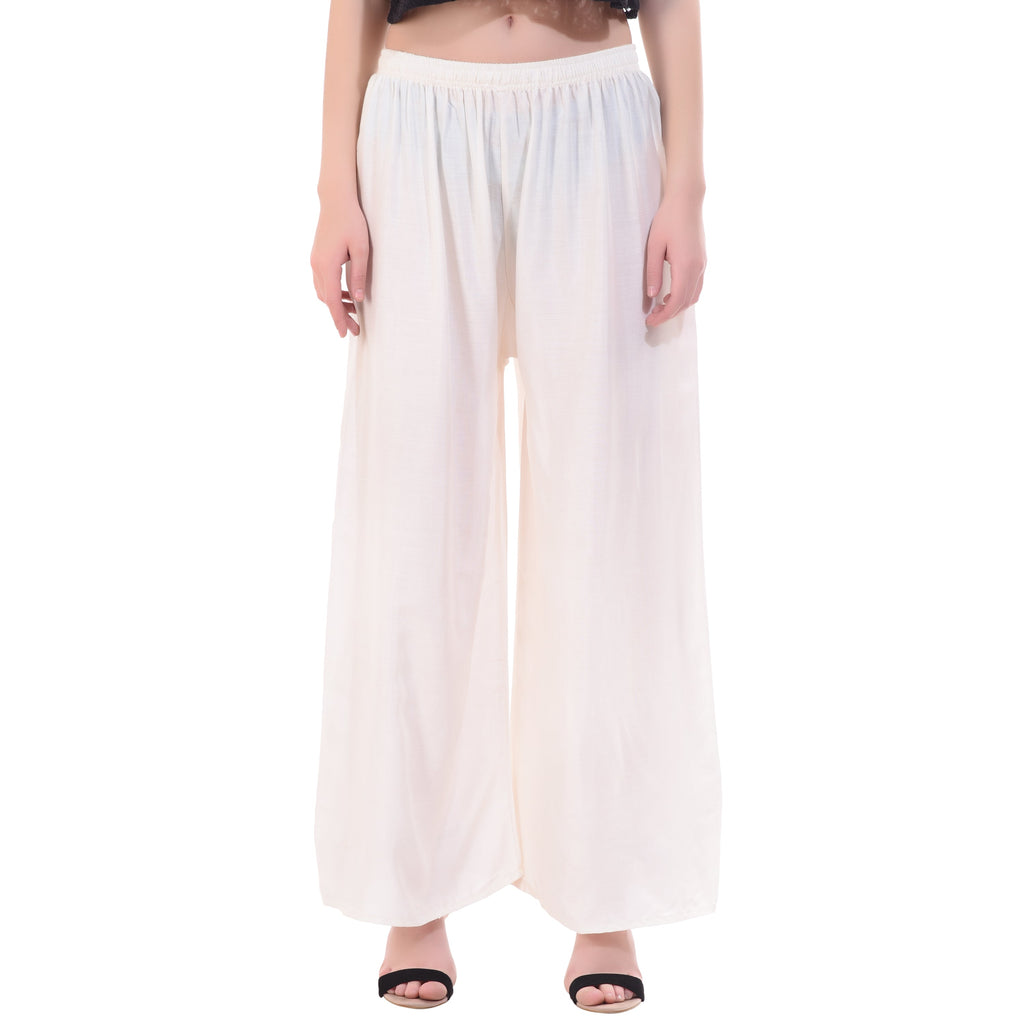 PAVONINE Off-White Color Rayon Fabric Half Flared Sharara For Women