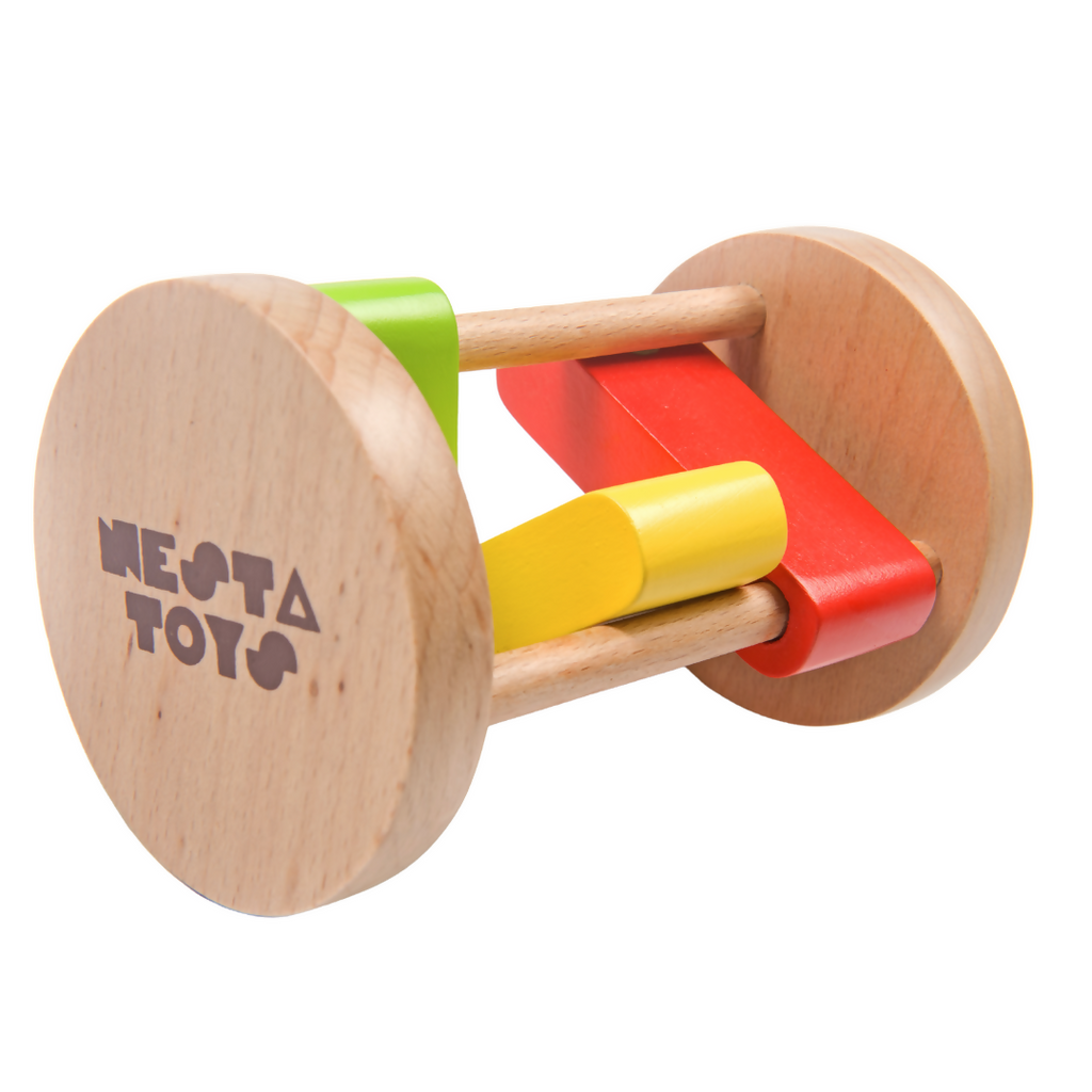 Nesta Toys Wooden Rattle Roll Clacker for Babies (6+ Months), Musical Toy for Sensory Exploration and Fine Motor Skills Development, Montessori Toy