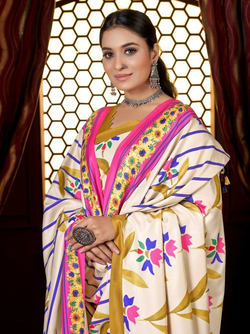 Aayaa Designer Winter Collection Printed Saree With Shawl - Multi Color