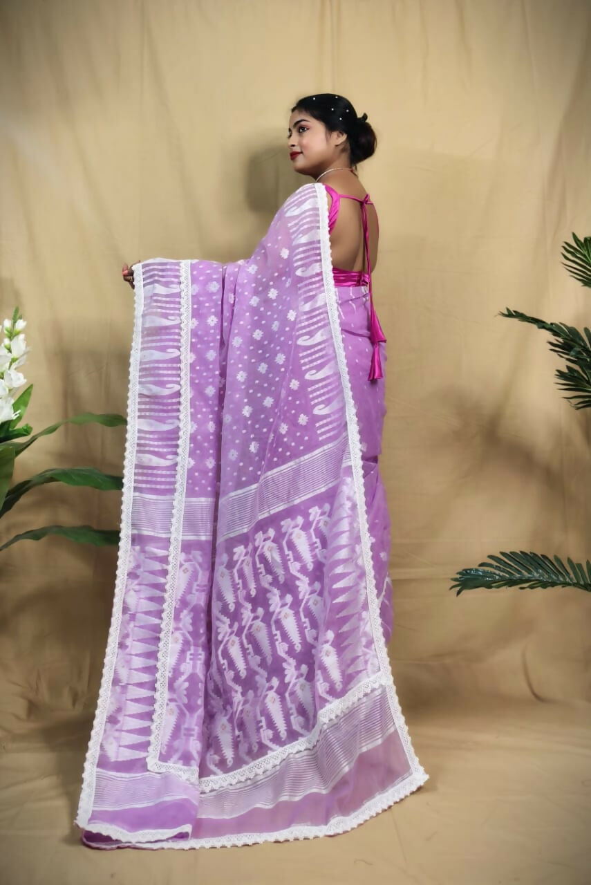 Exclusive Collection Beautiful Purple Jaal Jamdani Saree