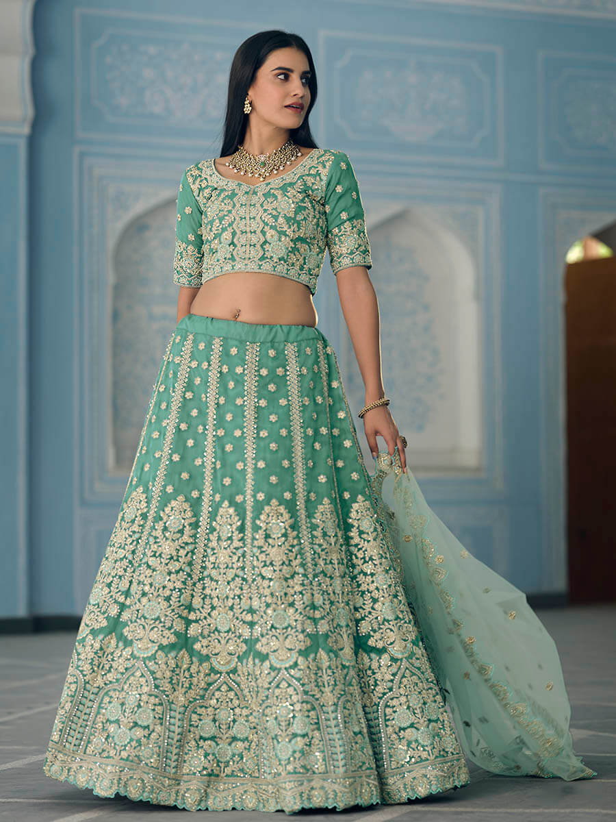 Myra Turquiose Organza Embroidered Lehenga