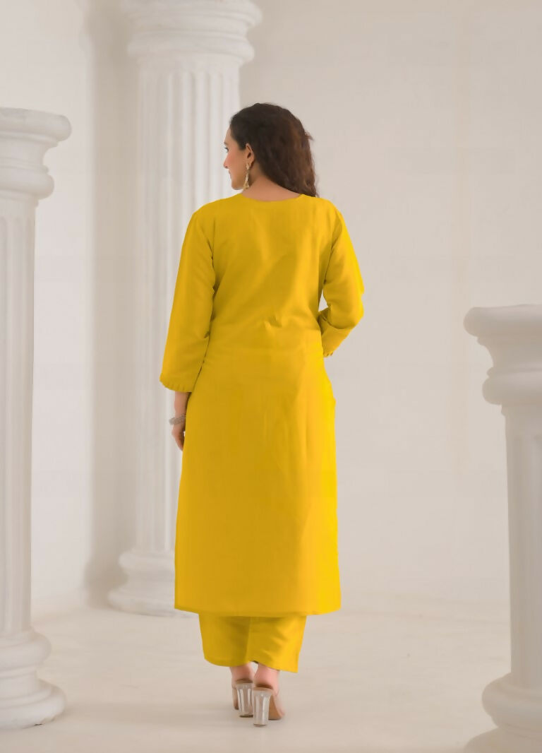 Ethnic Festive Wear Viscose Chanderi Yellow Stitched Suit With Dupatta - Tanisha