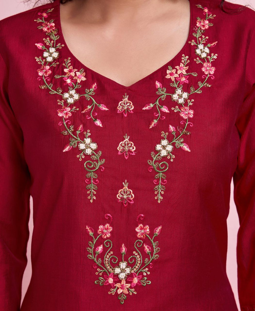 Prazu Fashion Red Viscose Silk Embroidered Salwar Suit