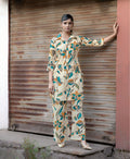 Prazu Fashion Cream Khadi Cotton Floral Printed Co-Ord Set