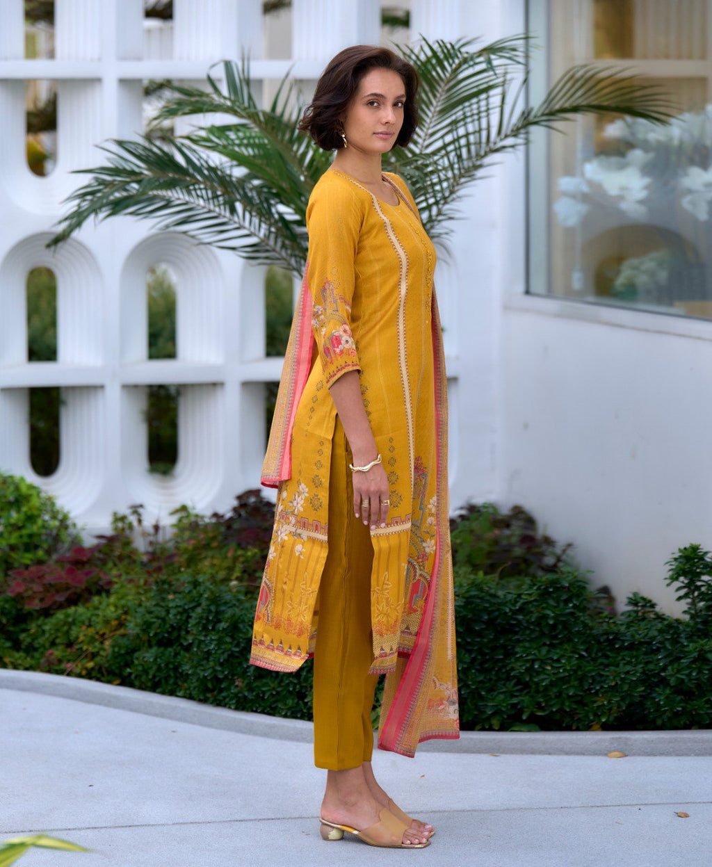 Prazu Fashion Yellow Silk Blend Embroidered Salwar Suit