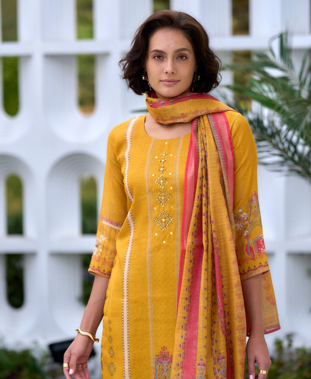 Prazu Fashion Yellow Silk Blend Embroidered Salwar Suit