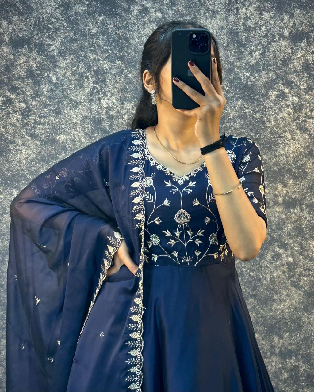 Prazu Fashion Blue Silk Embroidred Gown With Dupatta
