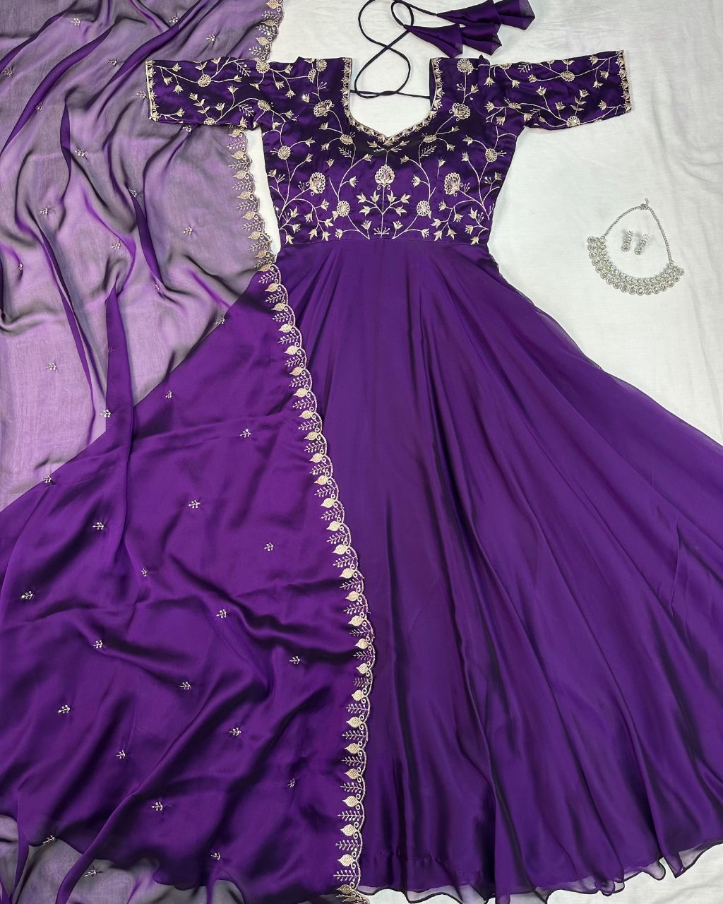 Prazu Fashion Purple Silk Embroidred Gown With Dupatta