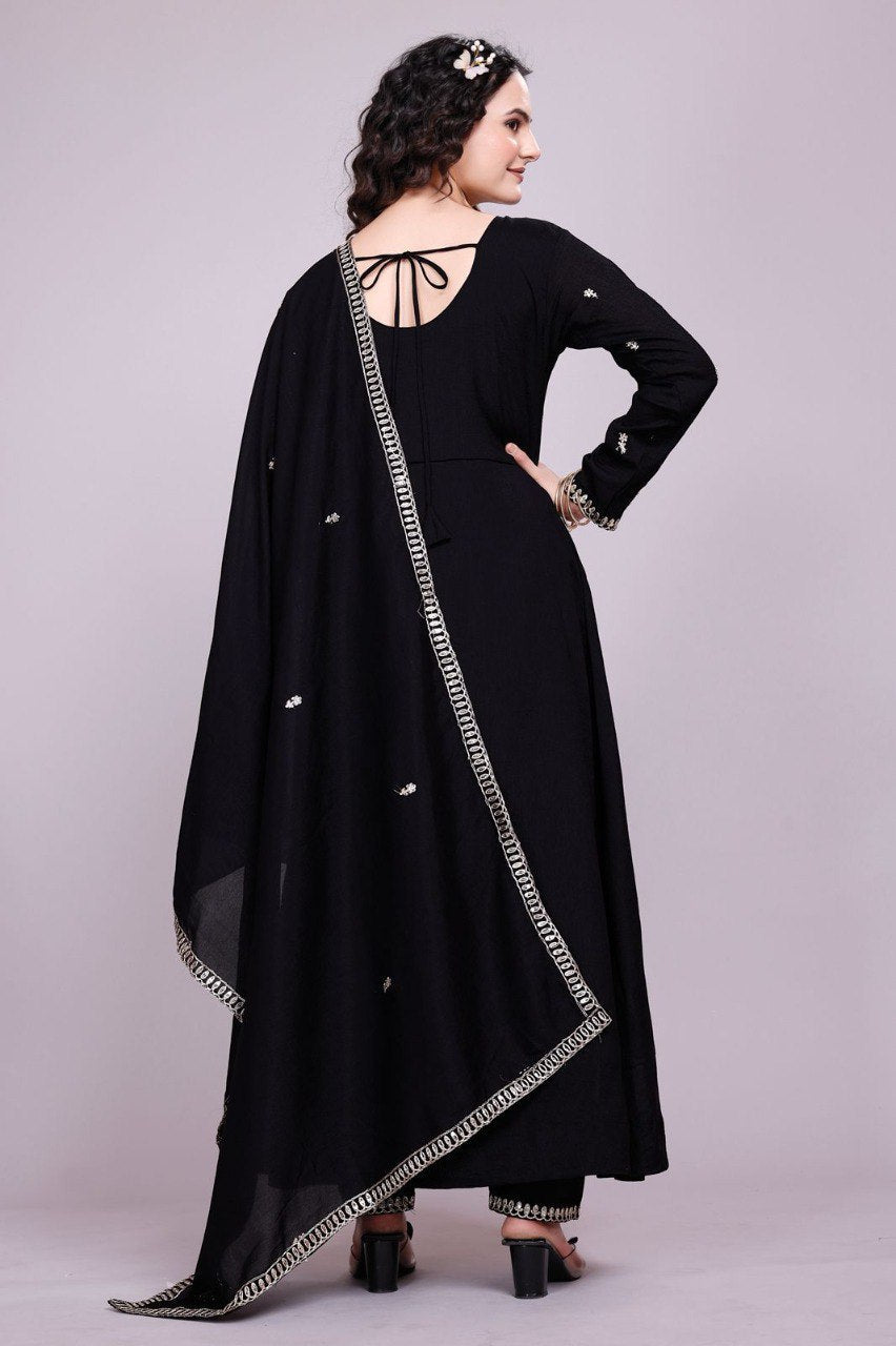 Prazu Fashion Black Vichitra Silk Embroidered Salwar Suit