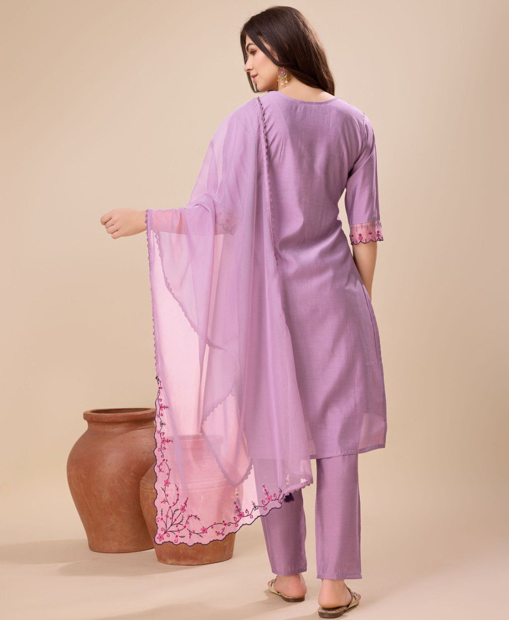 Prazu Fashion Lavender Viscose Silk Embroidered Kurta Set