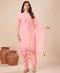 Prazu Fashion Peach Viscose Silk Embroidered Kurta Set With Afghani Salwar