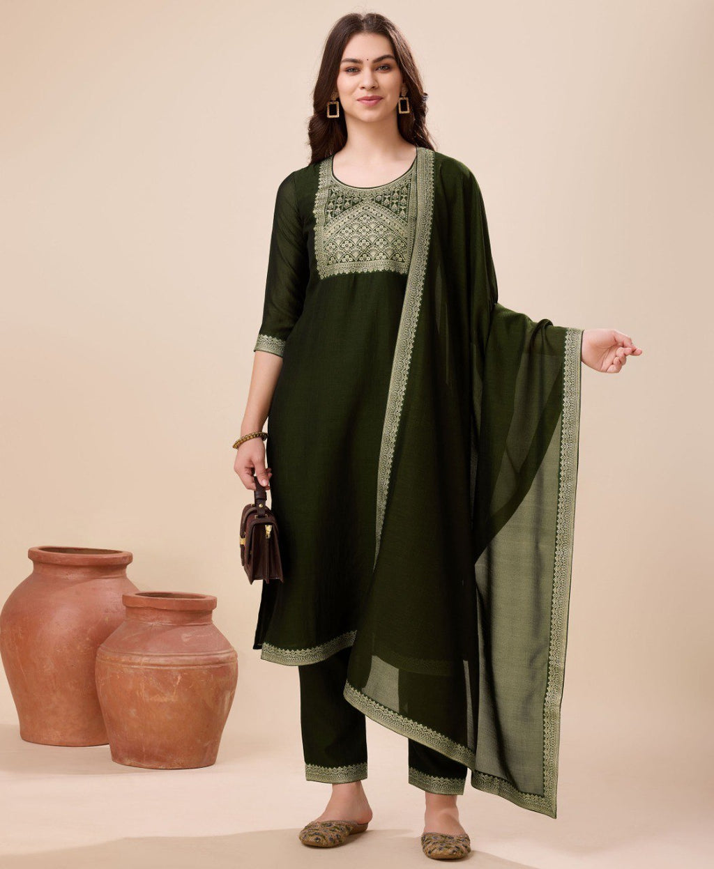 Prazu Fashion Green Vichitra Silk Jacquard Salwar Suit