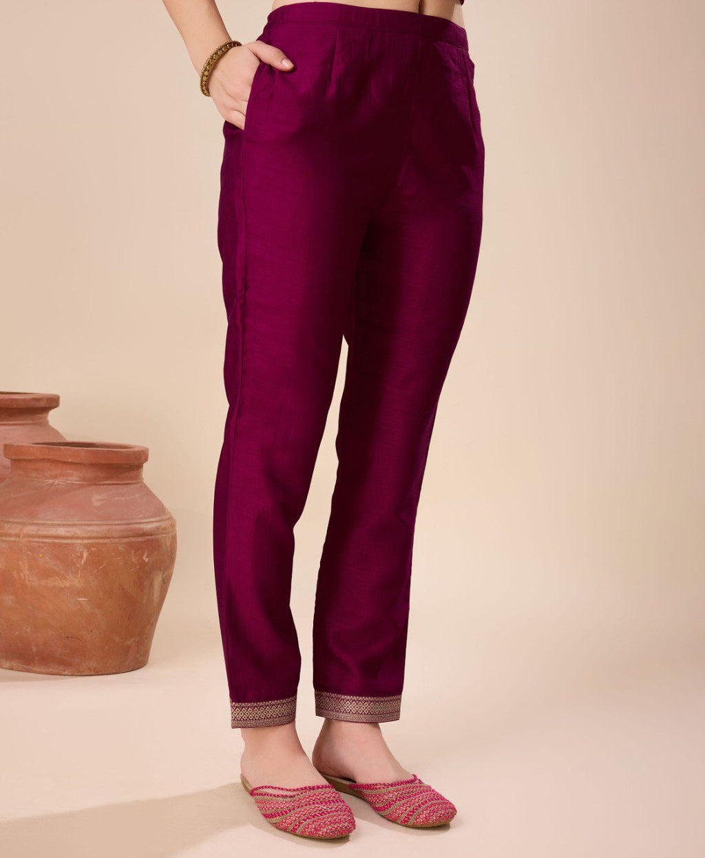 Prazu Fashion Wine Vichitra Silk Jacquard Salwar Suit