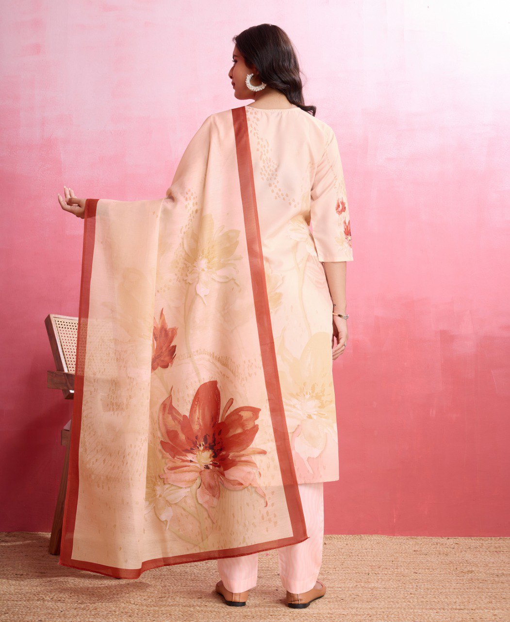 Prazu Fashion Peach Crepe Printed Designer Kurta Set