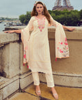 Prazu Fashion Off-White Chanderi Silk Chikankari Embroidered Kurta Set